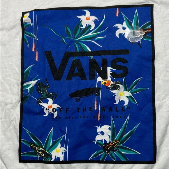 Vans White Tee with Blue Floral Print, New, size Large - Picture 2 of 5